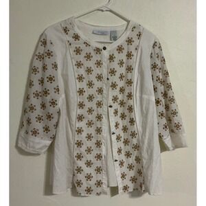 JH Collectables Women's White Floral Print 3/4 Sleeve Top 1X